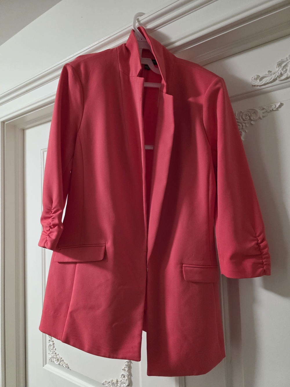 Women's Open-Front Coral Pink Blazer Jacket